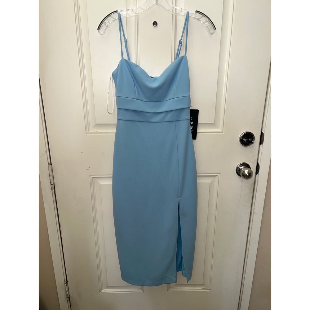 Light Blue Cocktail Wedding Party Sweetheart Neckline Spaghetti Strap Sz Sm